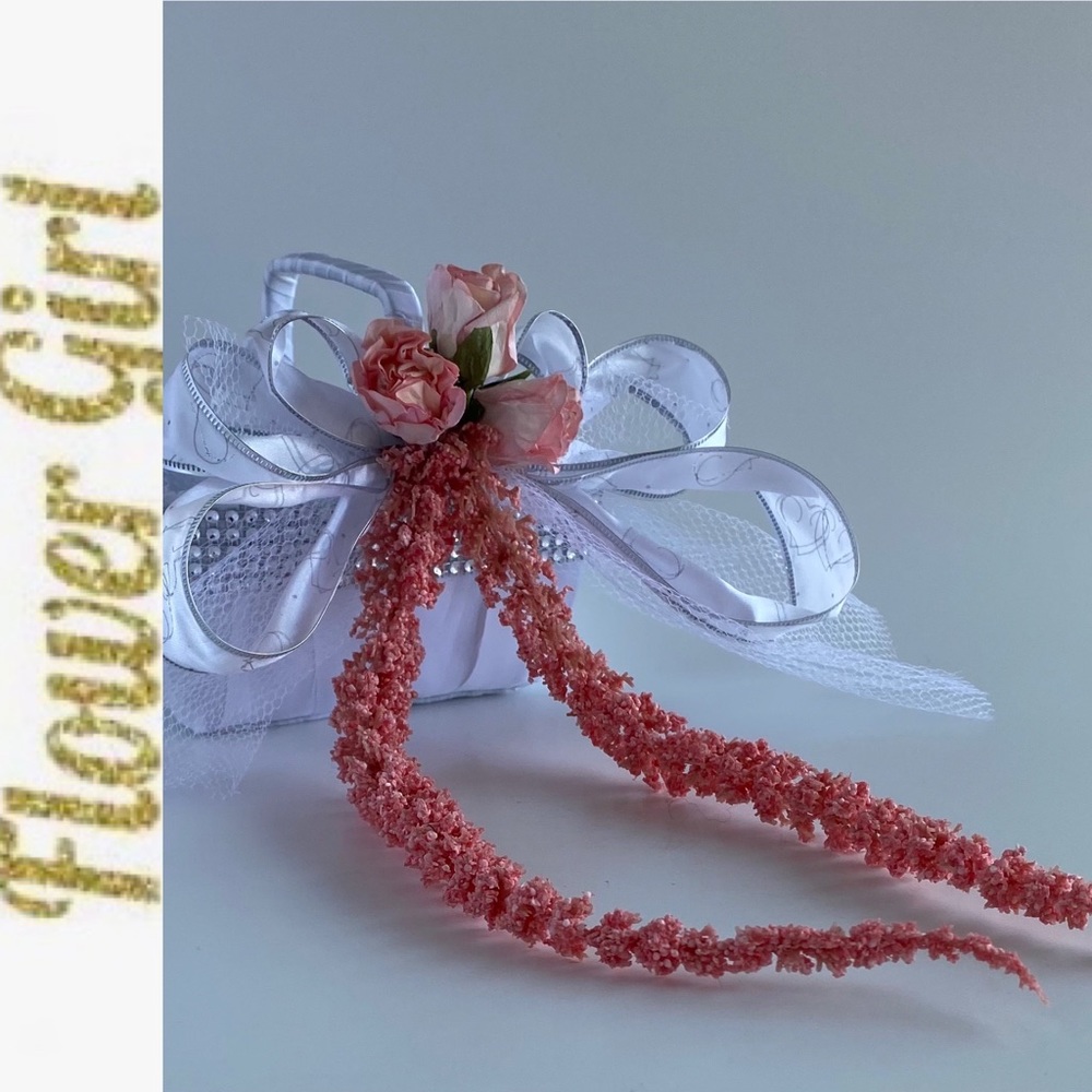 Handmade Coral Pink Flower Girl Basket